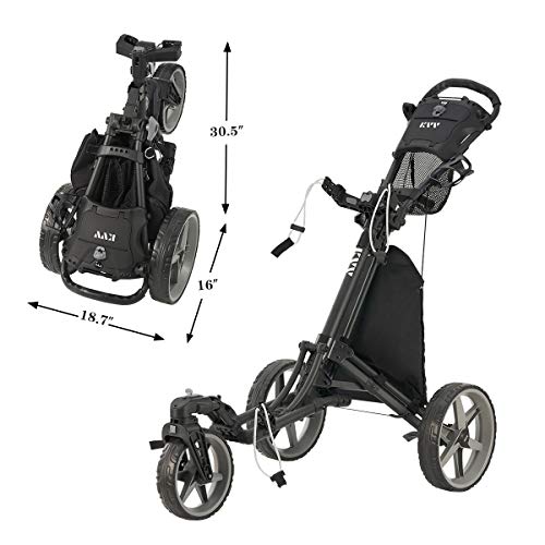 KVV 3 Wheel 360 Rotating Front Wheel Foldable Golf Push Cart Black/Charcoal