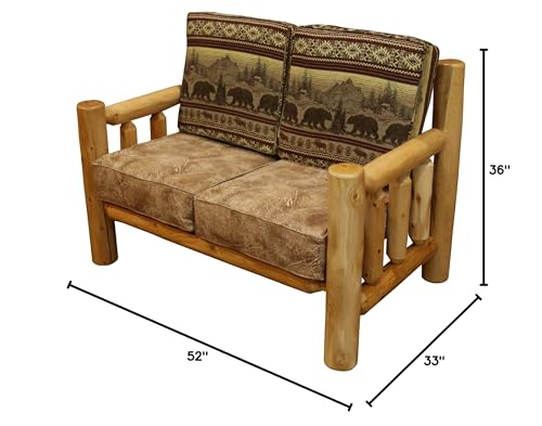 Furniture Barn USA White Cedar Log Santa Fe Loveseat with Bear Run and Emerson Buff Fabric