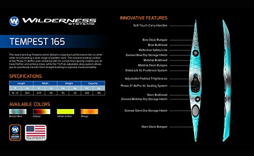 Wilderness Systems Tempest 165 Sit Inside Touring Kayak Adjustable Skeg Mango