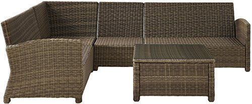 Crosley Furniture Bradenton 5-Piece Outdoor Sectional Sofa Set Brown with Navy Cushions