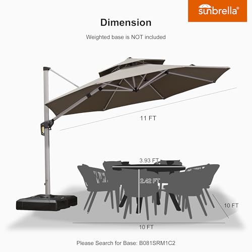 PURPLE LEAF 11 Feet Double Top Deluxe Round Patio Umbrella Offset Hanging Cantilever Spectrum Graphite