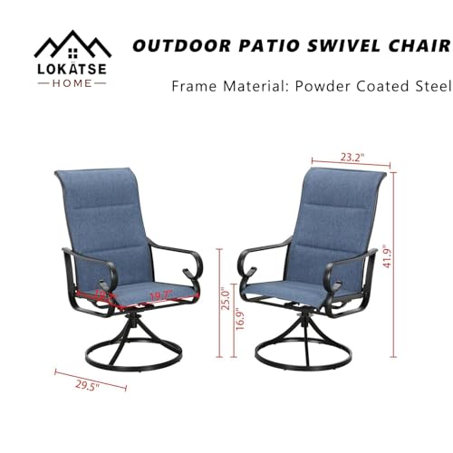 LOKATSE HOME 6 PCS High Back Textilene Outdoor Patio Swivel Chairs Blue