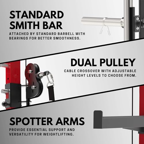 RitKeep Fitness PMAX-4550 Black Combo Smith Machine Training System Red Bench