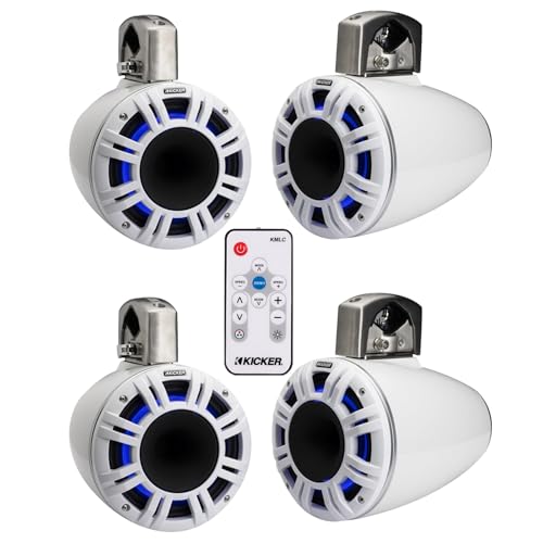KICKER 2 Pair 8" 500 Watt Multicolor LED Marine Tower Speakers White