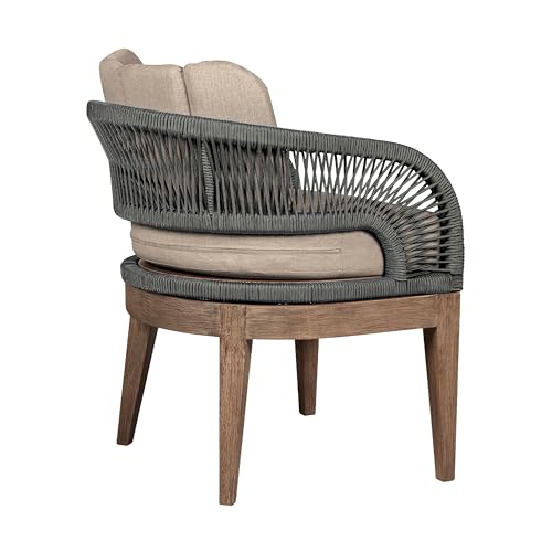 Benzara Kimi 23 Inch Outdoor Patio Dining Chair with Olefin Cushions Woven Rope Brown Gray Taupe