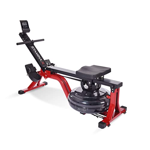 Stamina X Water Rower - Rower Machine with Smart Workout App - Dynamic Water Resistance - Black / Red