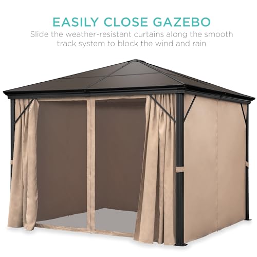 Best Choice Products 10x10ft Hardtop Gazebo Outdoor Aluminum Canopy Brown
