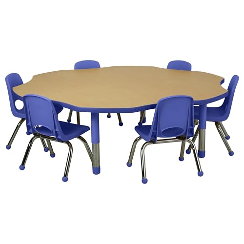 Factory Direct Partners Flower Toddler Activity Table 60in Adjustable Maple/Blue
