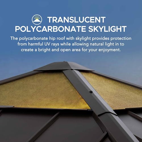 Sunjoy Hardtop Gazebo 11 x 11 ft Cedar Frame Brown Steel Polycarbonate Roof Brown + Natural Wood