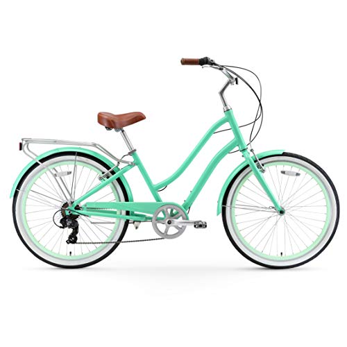 sixthreezero Women's Beach Cruiser Bike Hybrid Bicycle Mint Green w/Brown Seat/Grips
