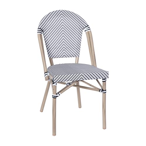 Flash Furniture Marseille Indoor/Outdoor Bistro Set - Tempered Glass Top Table with 4 Chairs - Black & White Textilene/Light Natural Frame
