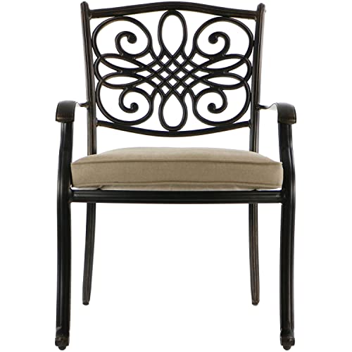 Hanover Traditions 9 Piece Outdoor Dining Set with Extra-Long Glass-Top Table Tan