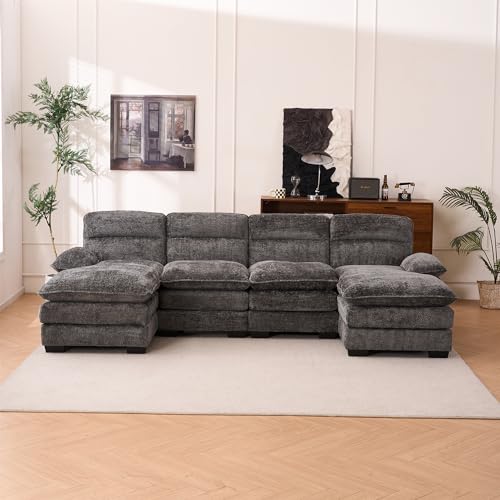 Klwenas Maec 111" U Shape Modular Sectional Sofa Grey