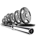 XMark Combo 275 lb Rubber TRI-GRIP Olympic Weight Plates with 7 ft VOODOO Bar
