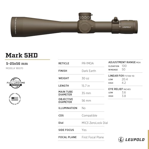 Leupold Mark 5HD 5-25x56 M1C3 FFP PR-1MOA Riflescope Dark Earth