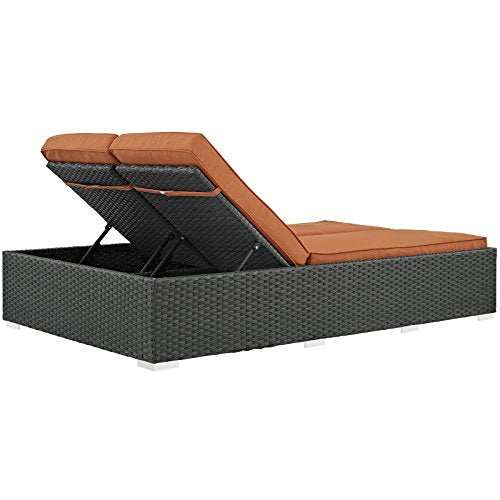 Modway Sojourn Wicker Rattan Outdoor Patio Double Chaise Canvas Tuscan Orange