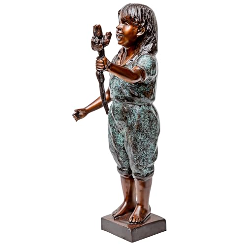Design Toscano Olivia's Roses Flower Girl Cast Bronze Garden Statue Two Tone Bronze and Verdigris