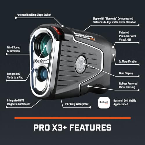 PlayBetter Bushnell Golf Pro X3+ Plus Golf Laser Rangefinder Bundle - Slope-Switch, Dual Display, PinSeeker with Visual JOLT, Accurate Readings - Includes PlayBetter Microfiber Towel & Extra Battery Rangefinder Bundle