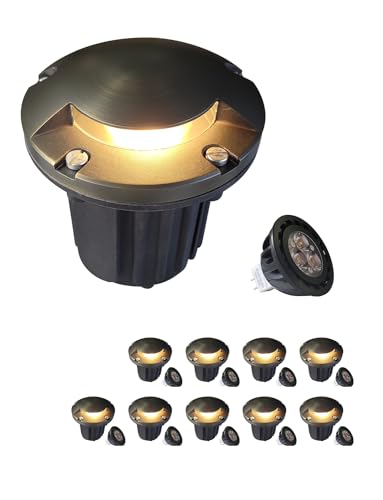 MALORY Brass Top Cover Landscape Well Lights 12V Low Voltage Outdoor In Ground Lights One-Direction Turret 10-Pack with Bulb