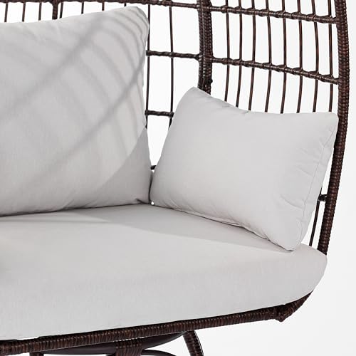 Flash Furniture Zola Oversized Wicker Egg Chair with 360° Swivel, High Back, 4 Cream Cushions/Brown Frame