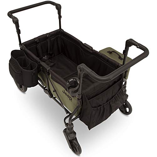 Delta Children Jeep Deluxe Wrangler Stroller Wagon with Cooler Bag and Parent Organizer Black/Olive Green
