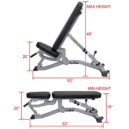 Valor Fitness Adjustable Weight Bench for Flat/Incline Bench Press with Wheels Black