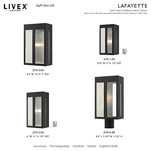Livex Lafayette 1 Light Outdoor Wall Lantern Brushed Nickel with Hammered Polished Nickel Panels