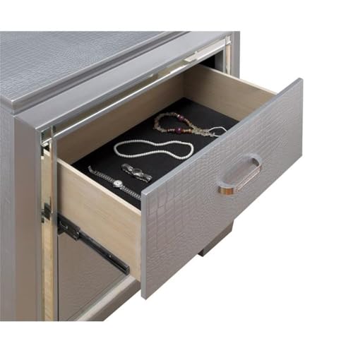 BOWERY HILL 2-Drawer Contemporary Wood Nightstand Silver