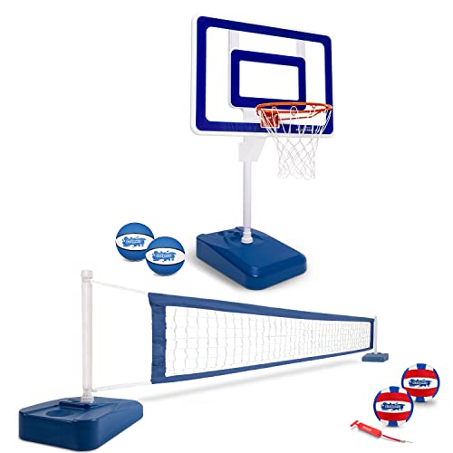 GoSports Splash Hoop ELITE 2-in-1 Pool Basketball & Volleyball Game Set Blue