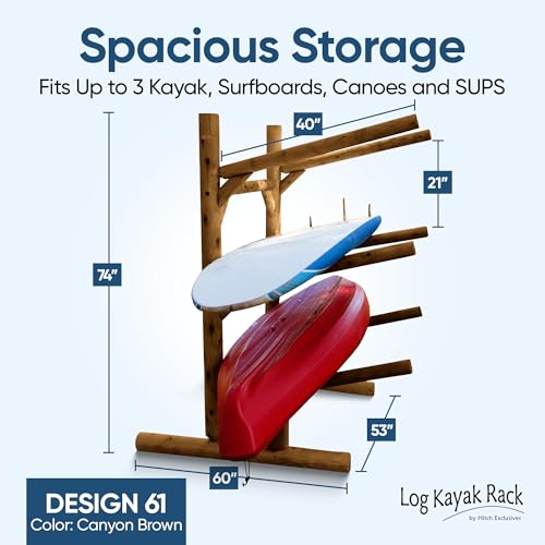 Log Kayak Rack Freestanding 3-Place Kayak/Canoe Storage Rack Canyon Brown