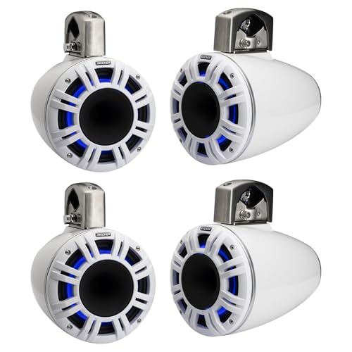 KICKER 2 Pair 8" 500 Watt Peak Multicolor LED Marine Tower Speakers White