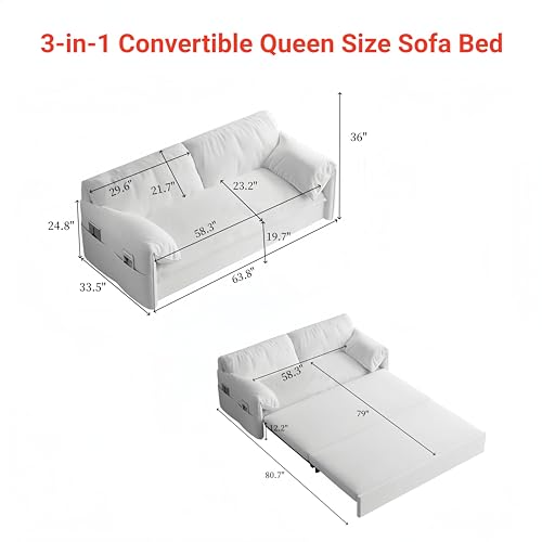 HomSof Convertible Queen Pull Out Sofa Bed Grey