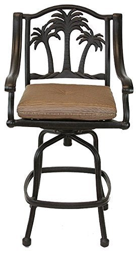 Patio Land Palm Tree Outdoor Patio Set 6pc Swivel Barstools Dark Bronze Aluminum Walnut