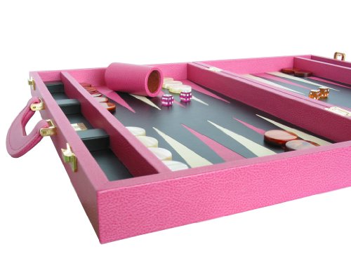 Zaza & Sacci Leather Backgammon Set 20" Attache Case Pink