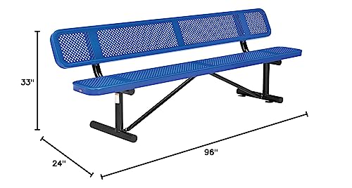 Global Industrial 96" Perforated Metal Outdoor Picnic Bench with Backrest Blue