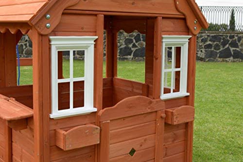 Sportspower Wooden Outdoor Playhouse with Swing & Picnic Bench Brown