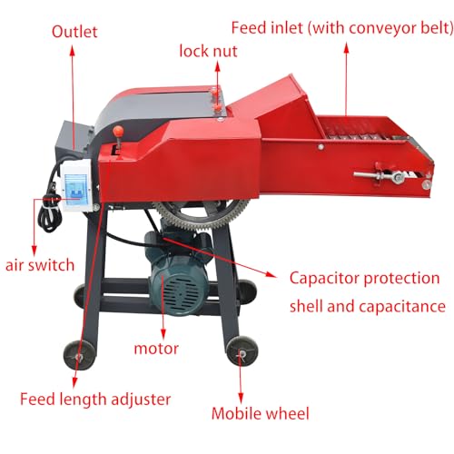 INTSUPERMAI 4-Blade Hay Cutter Pulverizer with Conveyor Belt Red