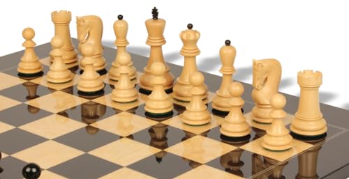 The Chess Store Zagreb Series Chess Set Ebonized & Boxwood with Black & Ash Burl Board - 3.25" King