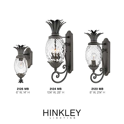 Hinkley Plantation Large Wall Mount Outdoor Lantern - Pineapple Motif, 1-Light, Clear Optic Glass, Aluminum - Museum Black