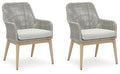 Signature Design by Ashley Seton Creek Cottage Outdoor Dining Arm Chairs with Cushion, Set of 2 Light Brown & Light Gray