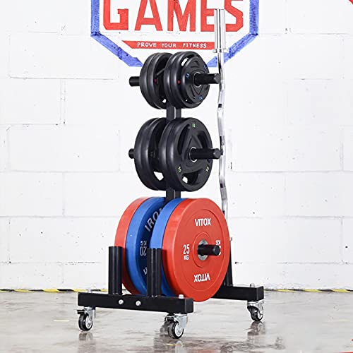 VEITEOX FTY Weight Plate Tree Rack with 4 Barbell Bar Holder on Wheels (Color: With Wheels)