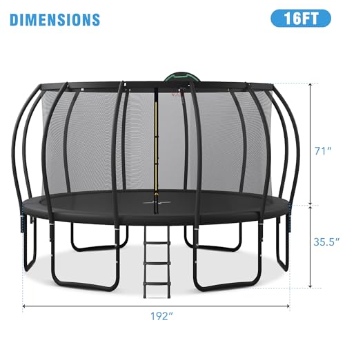 Merax Outdoor Trampoline 16FT with Basketball Hoop, Enclosure Net & Ladder