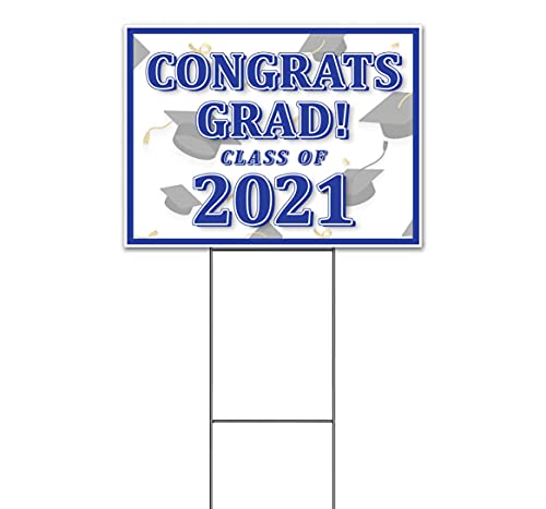 TampaPrinting Congrats Grad Class of 2021 Yard Sign 18" x 24" with Metal Step Stake