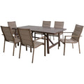 Hanover Fairhope 7-Piece Outdoor Dining Set with 6 Padded Sling Chairs and Trestle Table Tan