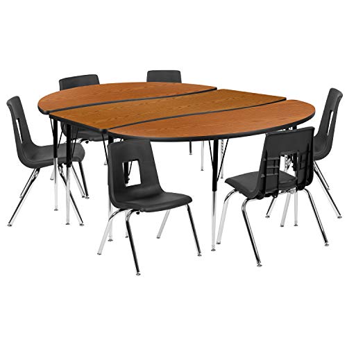Flash Furniture Emmy Oval Wave Laminate Activity Table Set with Student Stack Chairs Oak