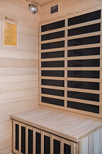 Heat Wave 4 Person Sauna Hemlock Wood Sonoma 9 Carbon Infrared Heaters MP3 Player Chromo Therapy Lighting 120V 2100W Wood