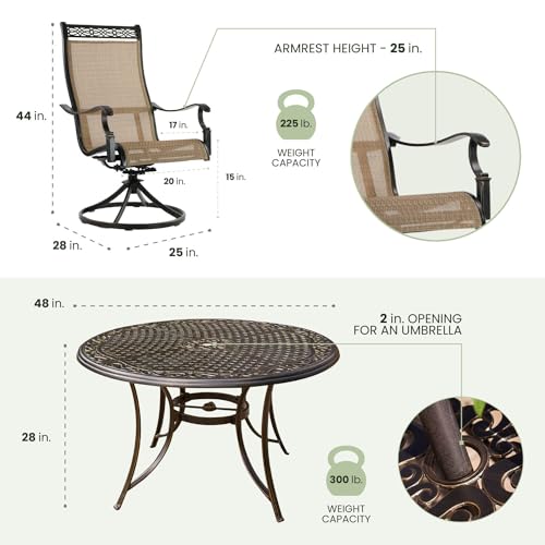 Hanover Manor 5-Piece Outdoor Dining Set Rust Resistant Aluminum Patio Set for 4 with 360 Degree Swivel Rockers Cast/Sling