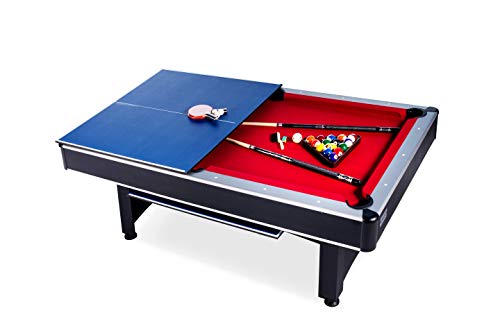 RACK Scorpius 7-Foot Multi Game Billiard/Pool Table Tennis Red Felt Black Body