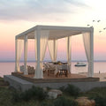 MeetLeisure 12' x 16' Outdoor Louvered Pergola with Adjustable Roof White Frame