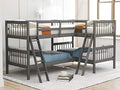 BOVZA L-Shaped Quad Bunk Bed Twin Size with Ladders & Guardrails Grey